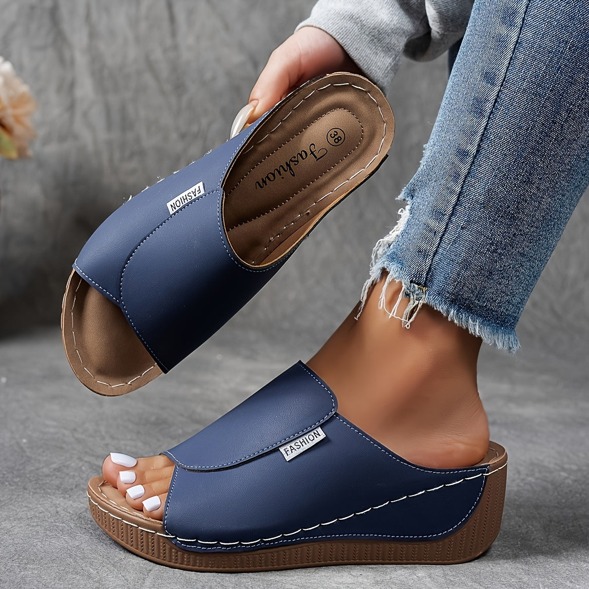 Women's Casual Slides with Arch Support Breathable Open Toe Strappy Back Mid Heel