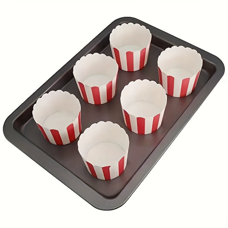 Pack of 50 Red Striped Paper Baking Cups for Cupcakes and Cakes