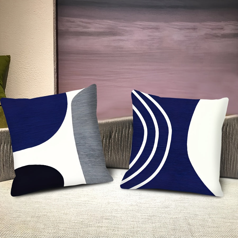 Navy Blue White Geometric Throw Pillow Cover 44cm Square Modern Boho Decor