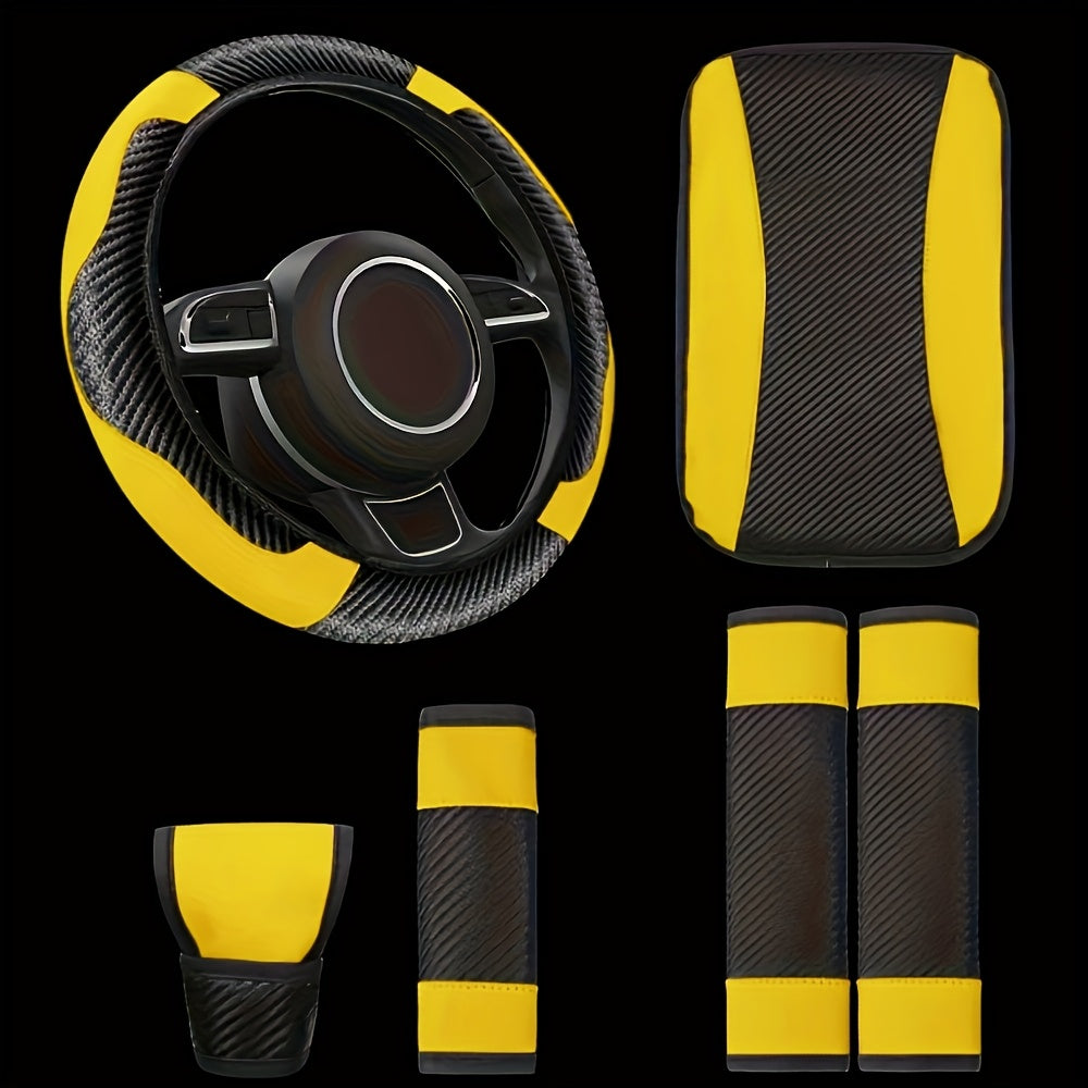 Universal avtomobil ichki bezaklar to'plami, 6 ta qism, PU charm bilan boshqarish g'ildiragi qopqog'i