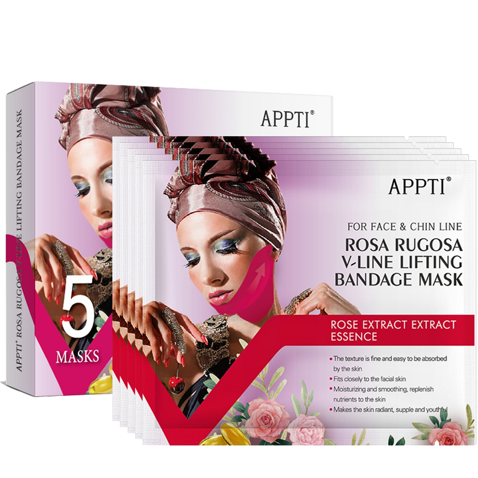 Women Men Rose Rugosa V-Line Lifting Bandage Mask for Double Chin & Jawline Contouring