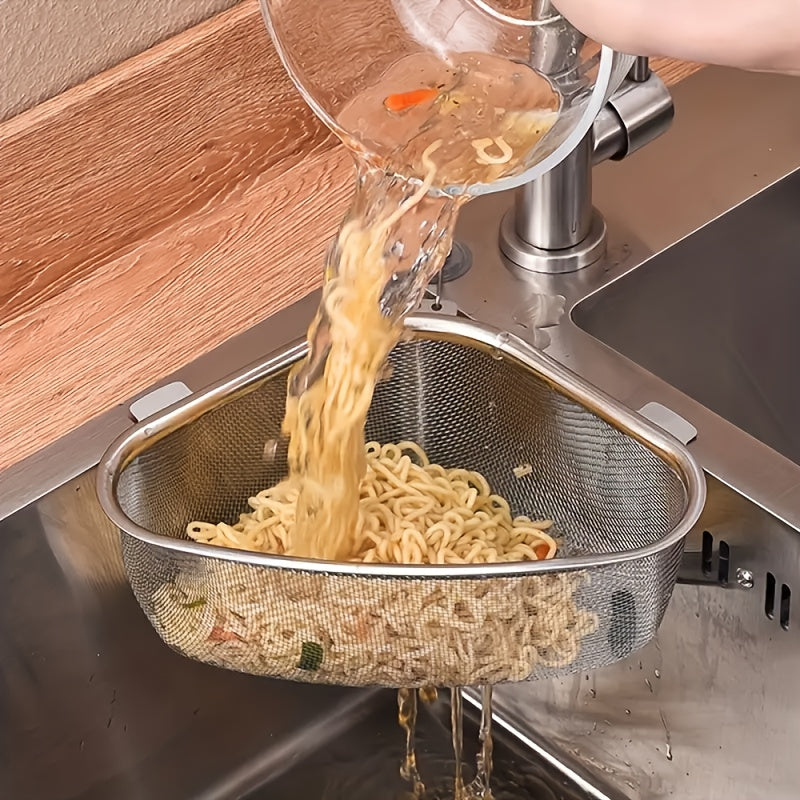 Stainless Steel Triangular Sink Drain Basket Kitchen Strainer with Filter