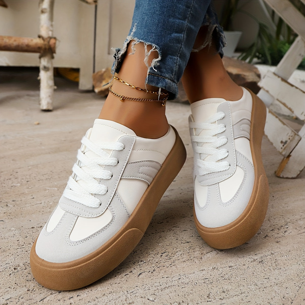 Women's Slip-On Platform Mules - Casual Sandals with Thick Sole Black and White