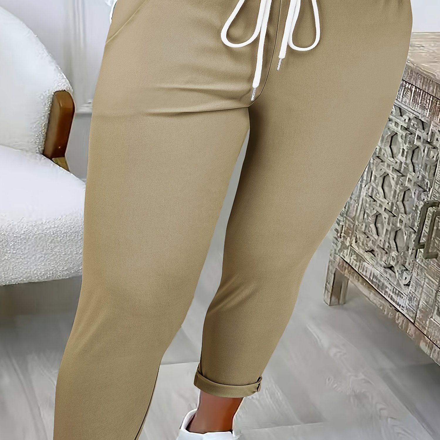 Pantalones largos ajustados para mujeres talla plus, casual, negros