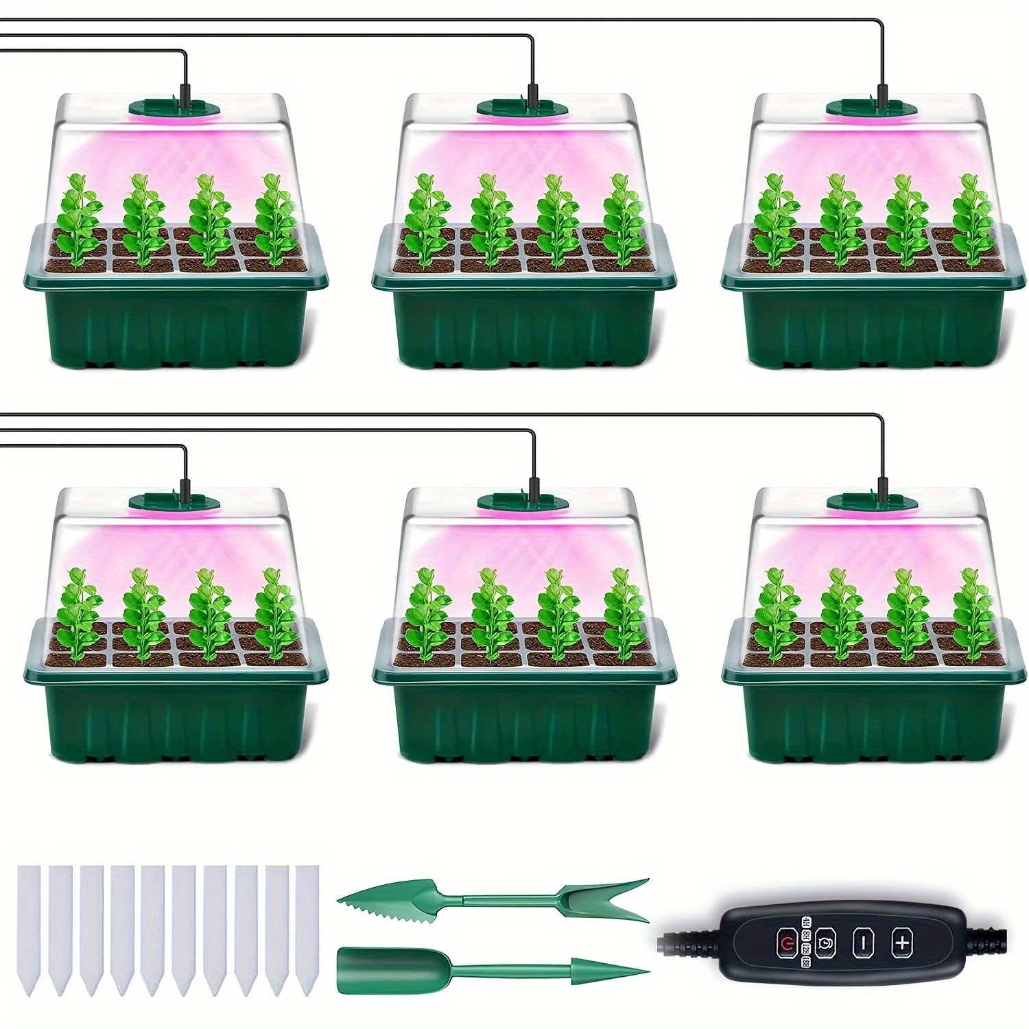 Seedling Grow Kit with LED Grow Light, Humidity Domes, Adjustable Brightness