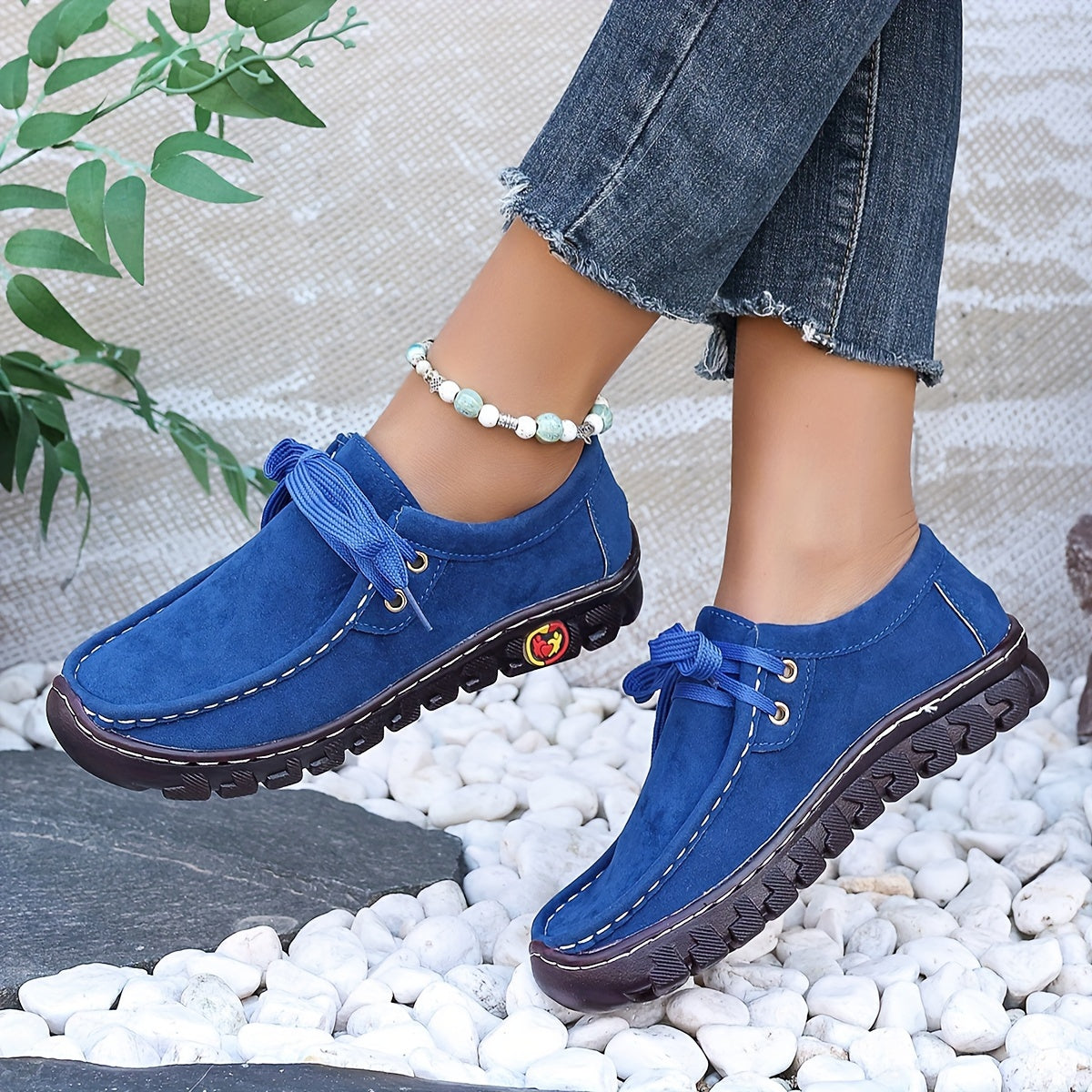 Women's Slip-Resistant Flat Shoes Breathable Fabric Casual Sneakers Blue Red Yellow
