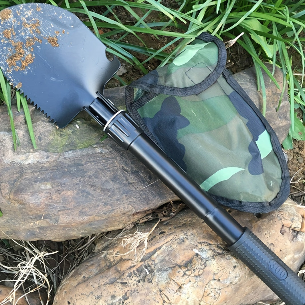 Pala de camping plegable de acero inoxidable multi-herramienta con sierra, pico, abridor de botellas y bolsa de almacenamiento