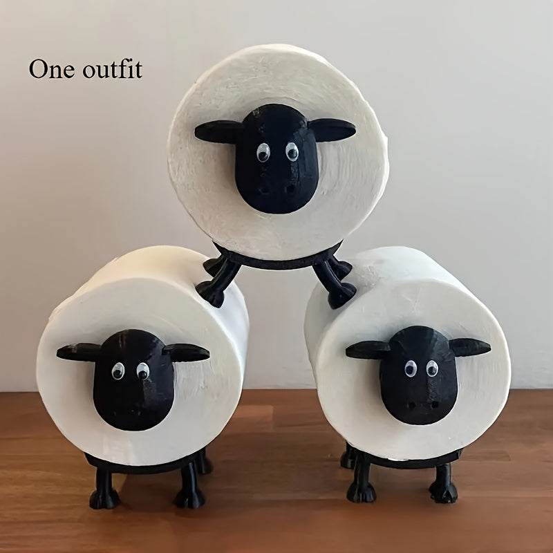 Cute Black 3D Printed Sheep Toilet Paper Holder Freestanding Bathroom Storage