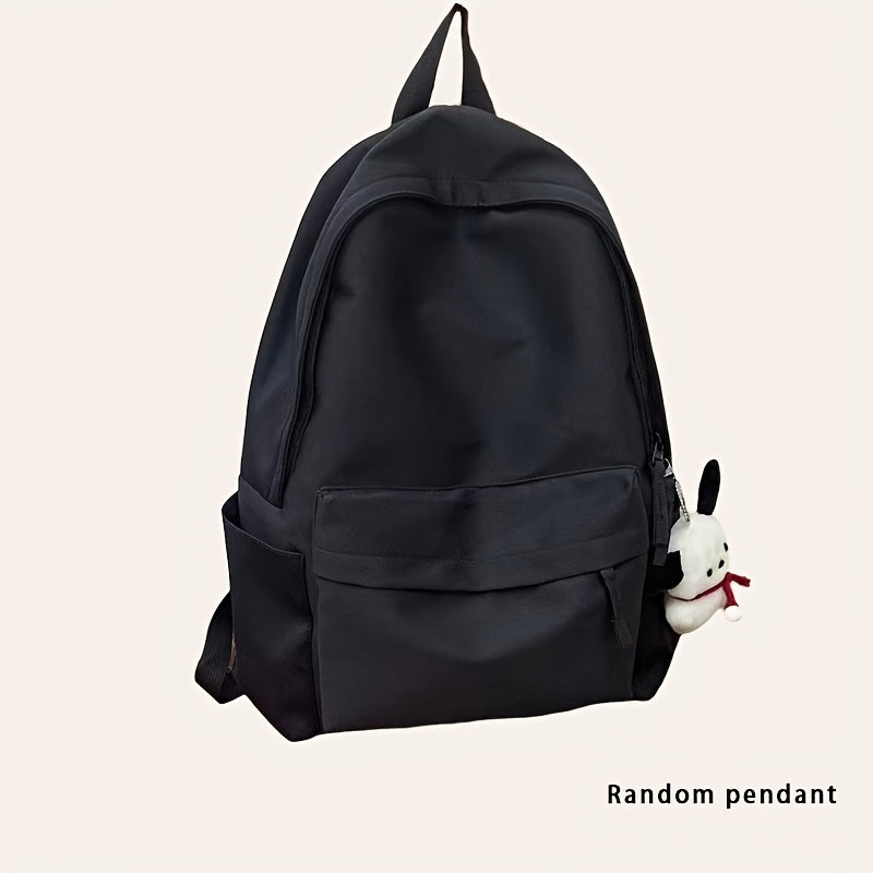 Women's Nylon Backpack with Adjustable Straps Solid Color Large Capacity Casual Bookbag