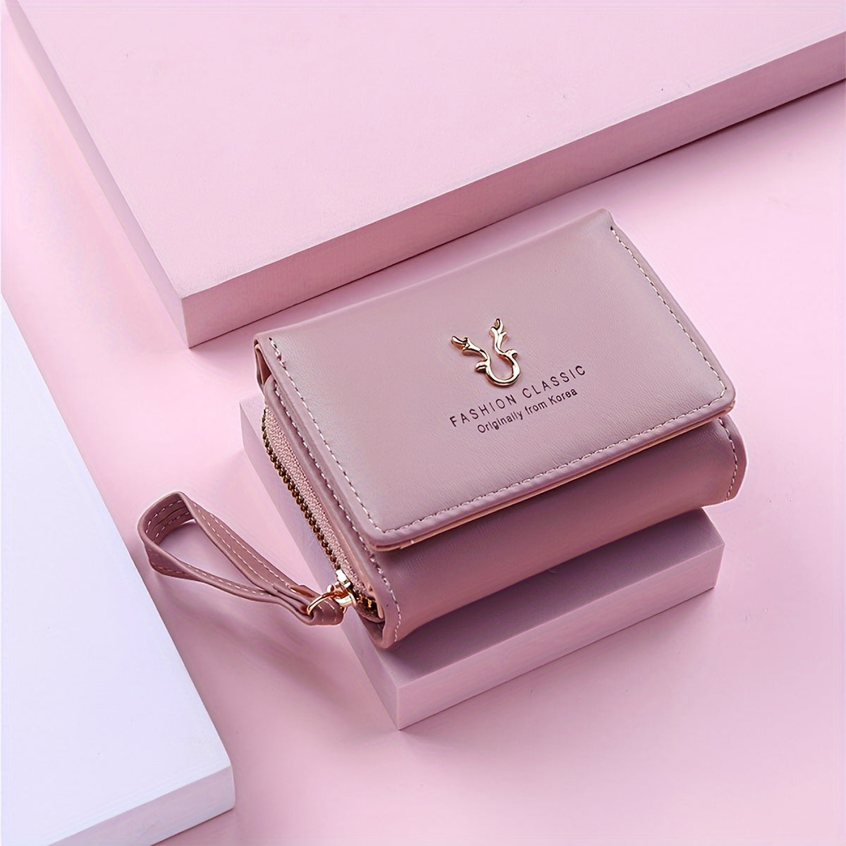 Ayollar uchun kredit karta ushlagichi, clutch sumkasi va bilakuzuk bilan zamonaviy uch qismli hamyon.