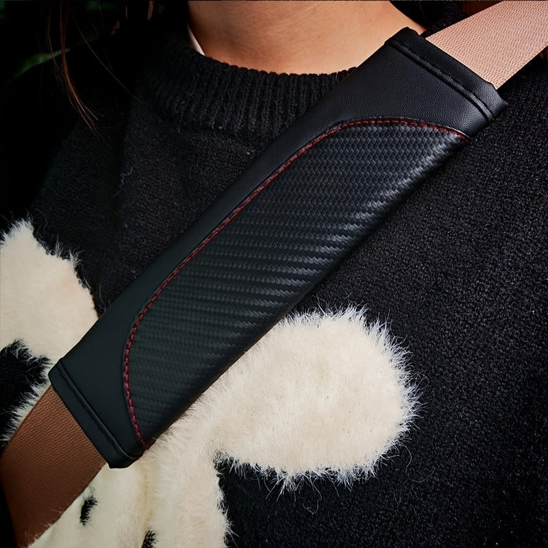 Car Seat Belt Shoulder Pad PU Leather Carbon Fiber Style Comfortable Cover
