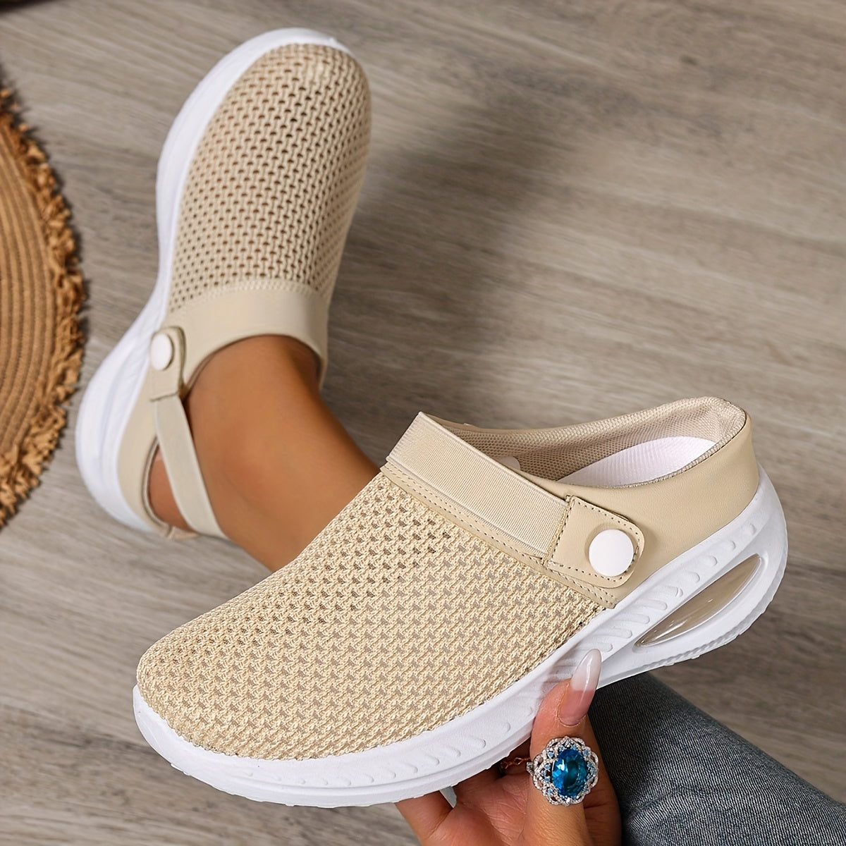 Women's Casual Breathable Slip-On Sports Slippers Wide Fit Solid Color