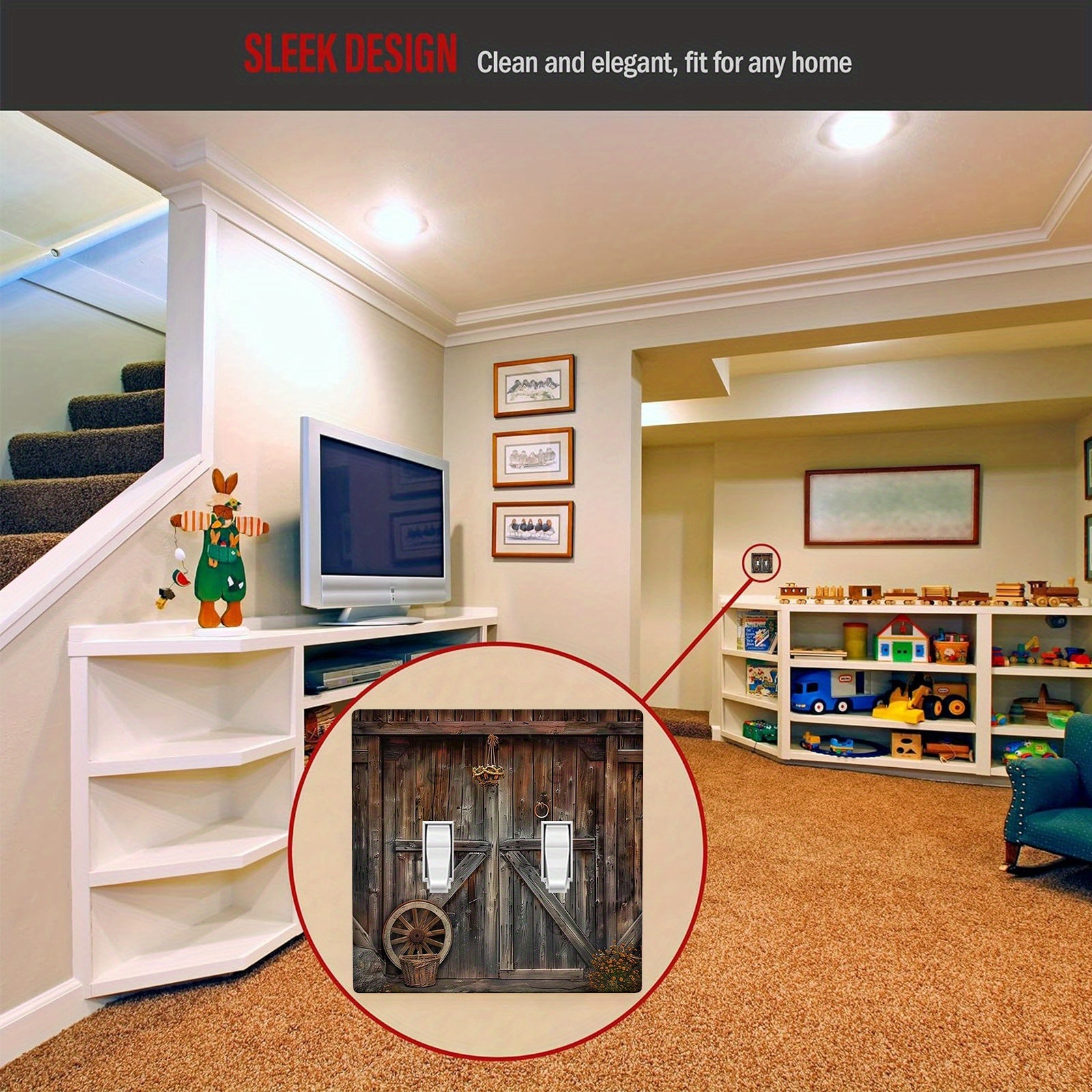 Rustik ombor eshigi dizayni yengil kalit qopqog'i va chiqish qopqog'i oshxona va yotoqxona elektr bezaklari uchun - 1-gang yoki 2-gang o'lchamlarida bitta to'plamda mavjud.