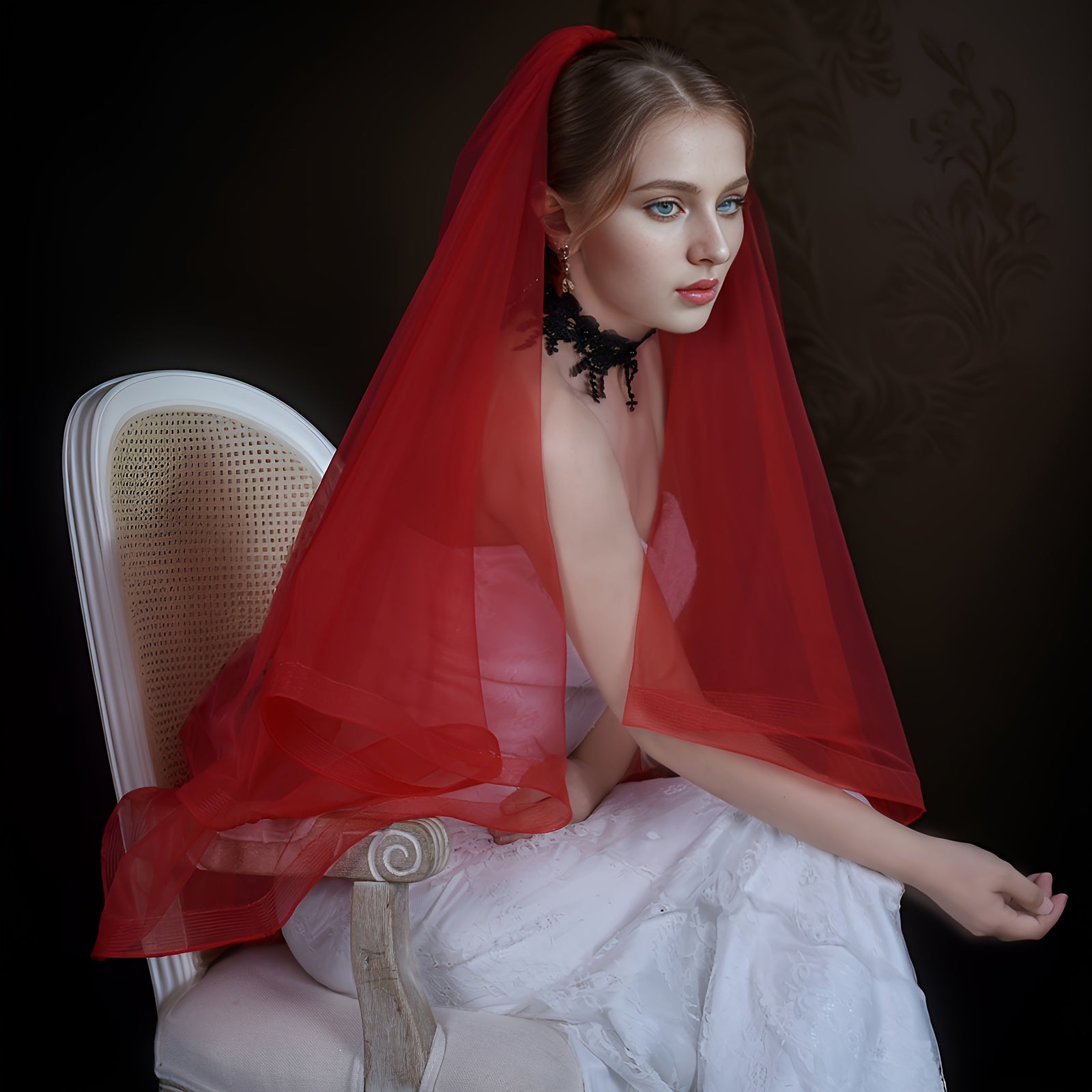 Red Bridal Veil 2-Tier Short Nylon Wedding and Party Accessory