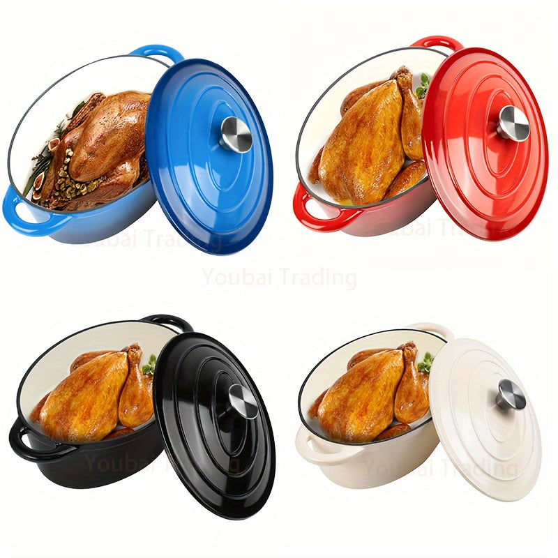 Enamel Oval Dutch Oven Cast Iron Nonstick Self-Basting Lid 4 Qt