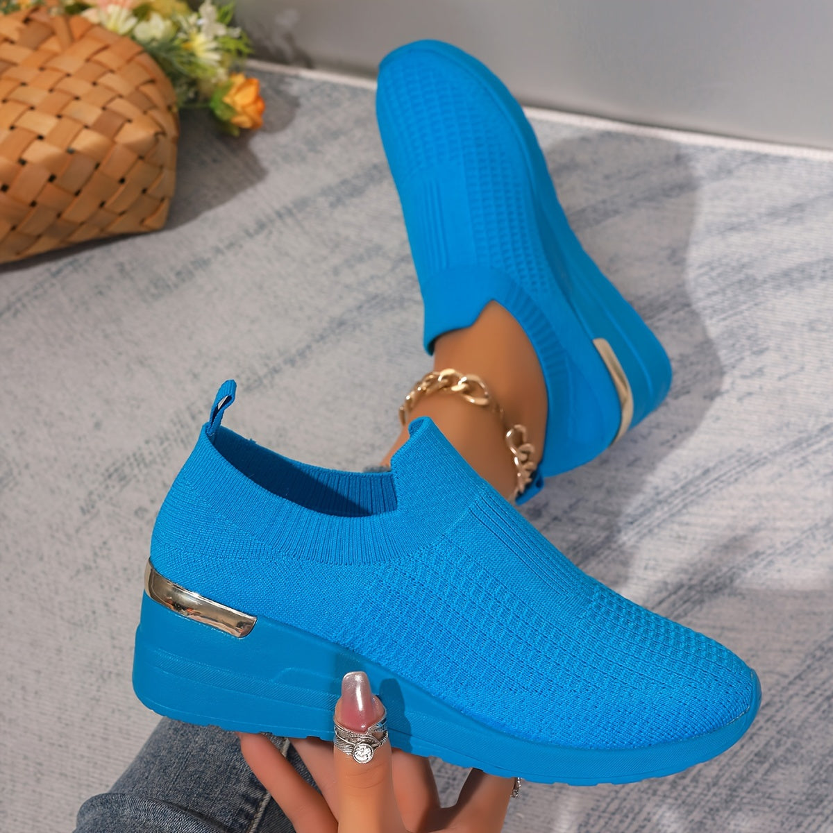 Zapatillas slip-on verdes de malla transpirable para mujer para actividades casuales
