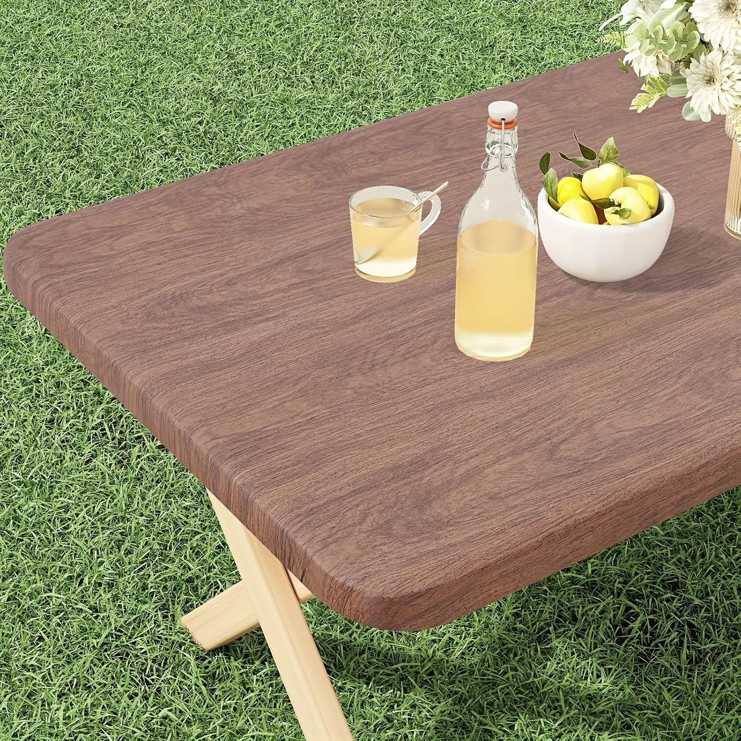 Earth Toned Wood Grain Vinyl Tablecloth Waterproof Indoor Outdoor Picnic Camping Durable