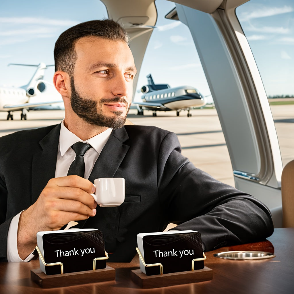 Soporte de tarjeta de visita de madera de nogal para escritorio, organizador y expositor