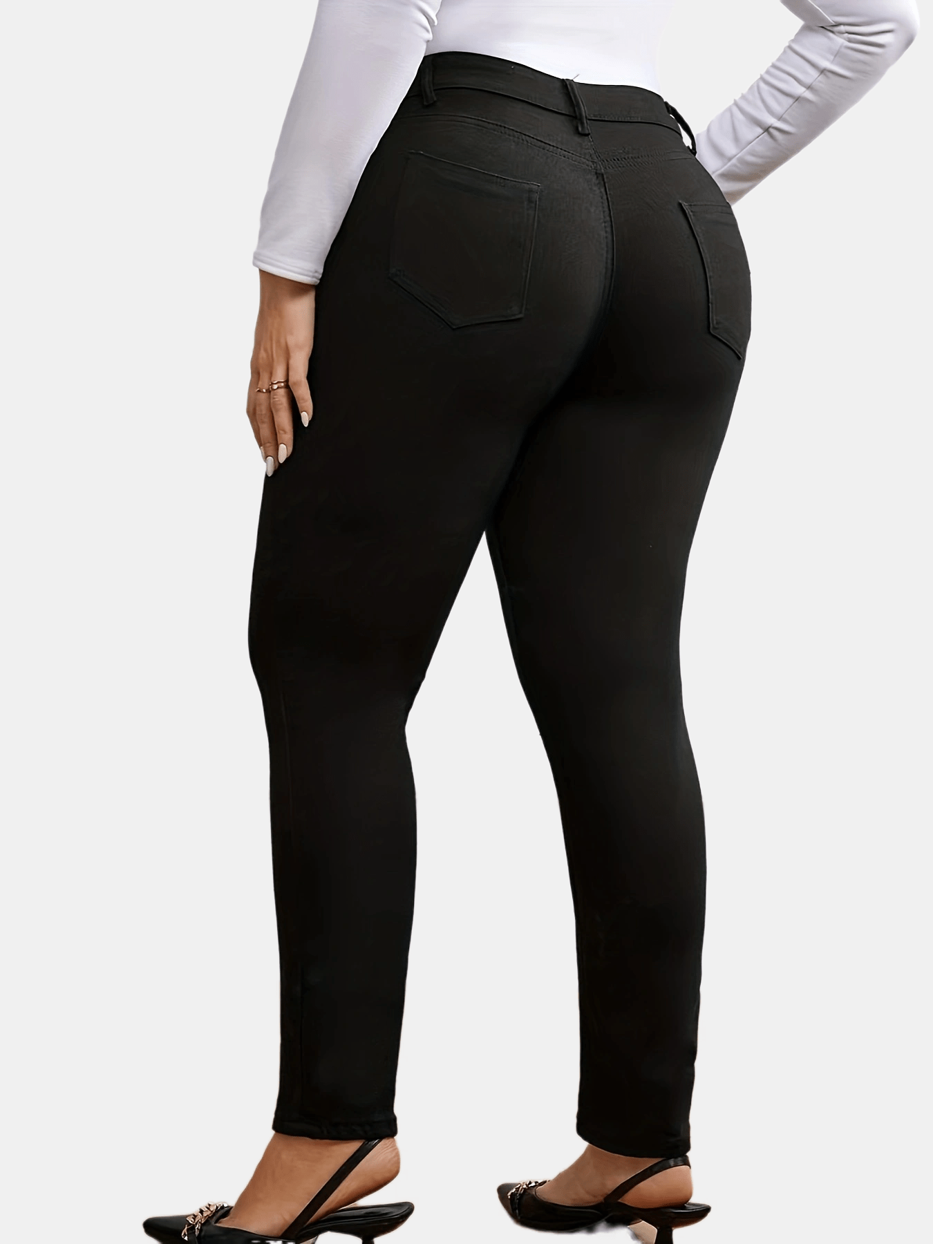 Women's Black High-Waisted Jeans Viscose Blend Medium Stretch Long