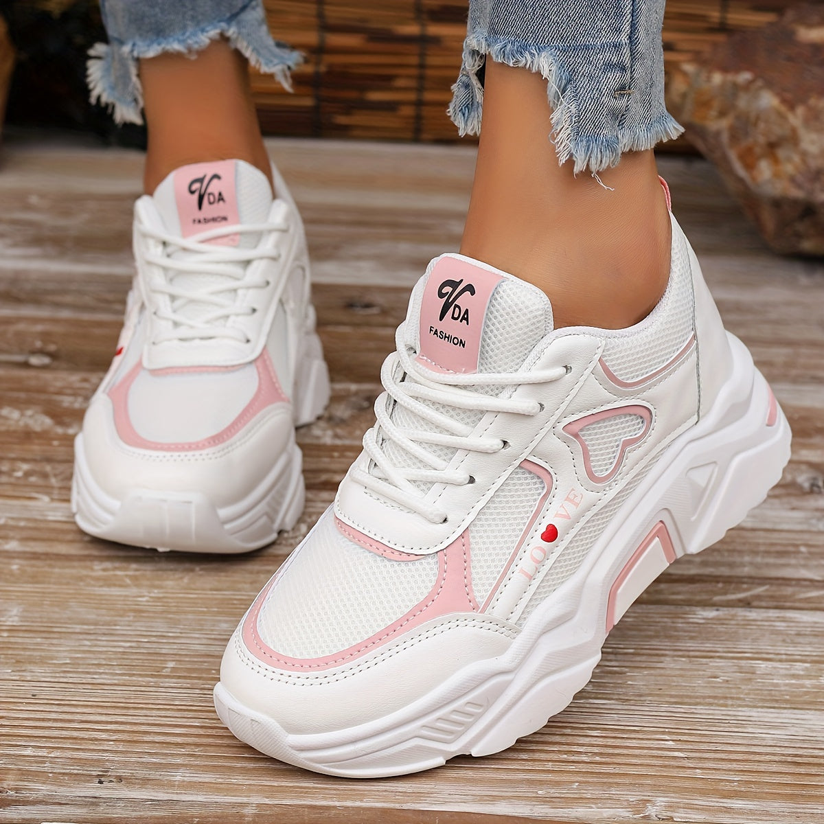 Women's Mesh Chunky Sneakers Breathable Lace Up Low Top Trainers