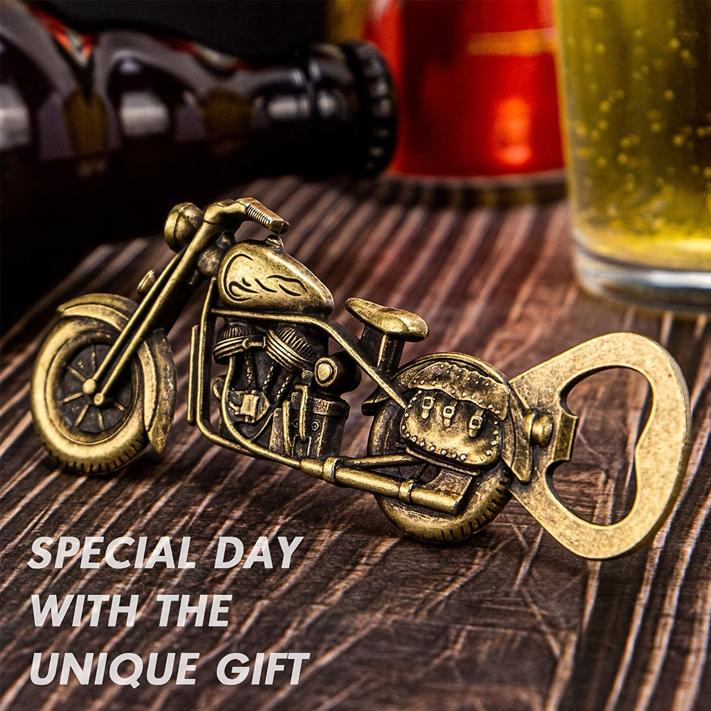 Golden Motorcycle Bottle Opener for Beer Lovers Men 5x2 Inches