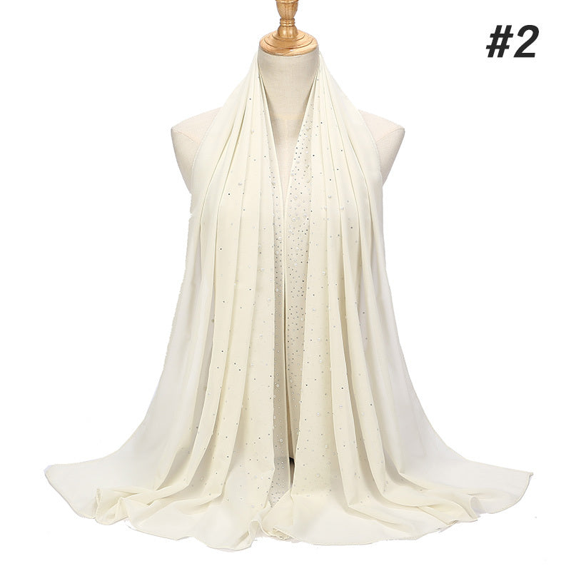 Women’s Shimmery Faux Diamond Chiffon Scarf Bubble Shawl Solid Color Breathable Sun Protection