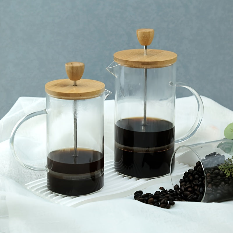 Glass French Press Coffee Maker Set with Wooden Lid 350ml-1000ml Heat Resistant Borosilicate