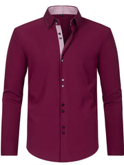 Men's Light Blue Long Sleeve Double Breasted Shirt with Floral Cuffs Polyester Blend