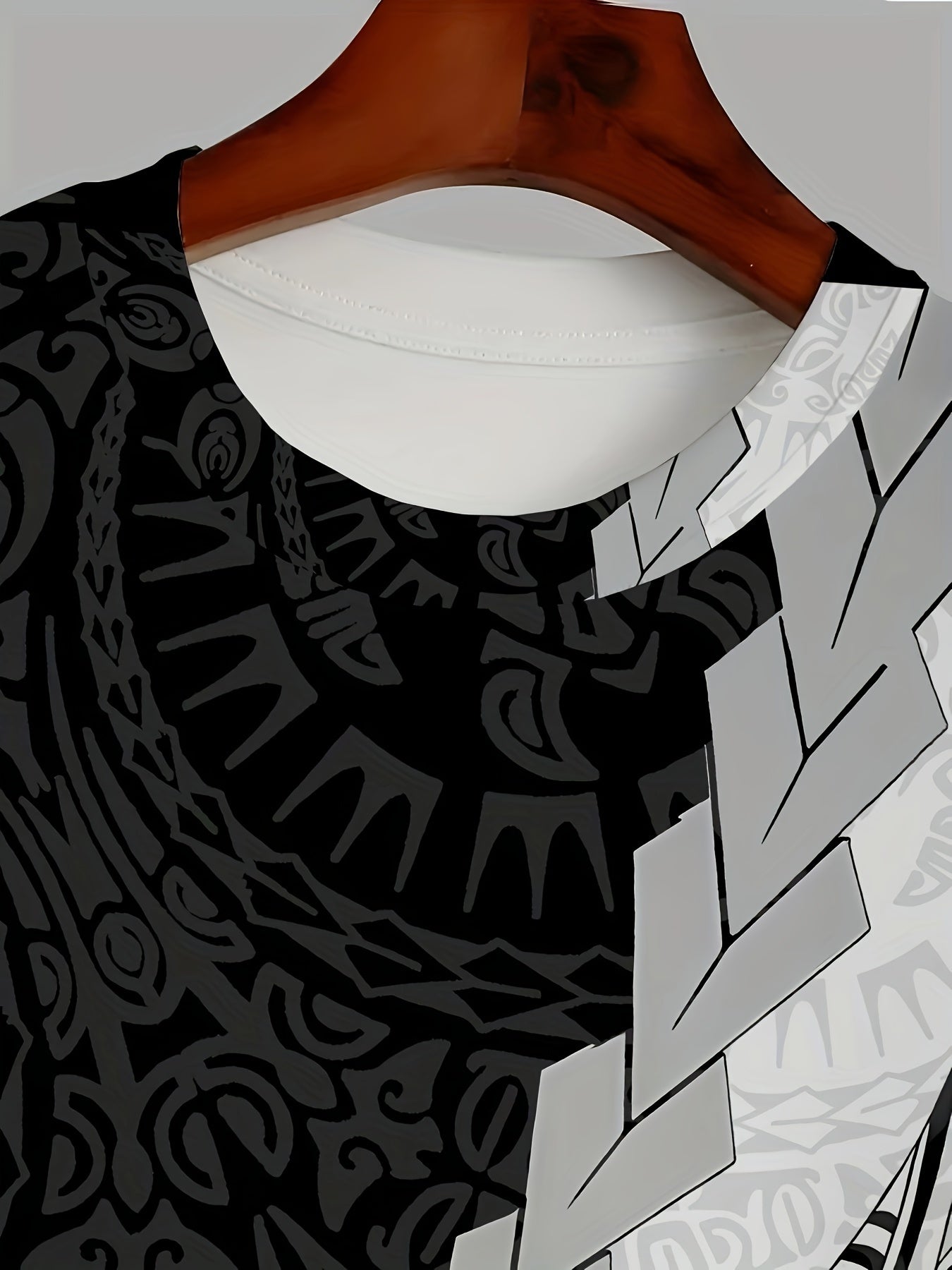 Camiseta de manga larga casual para hombre de poliéster con cuello redondo y estampado aleatorio