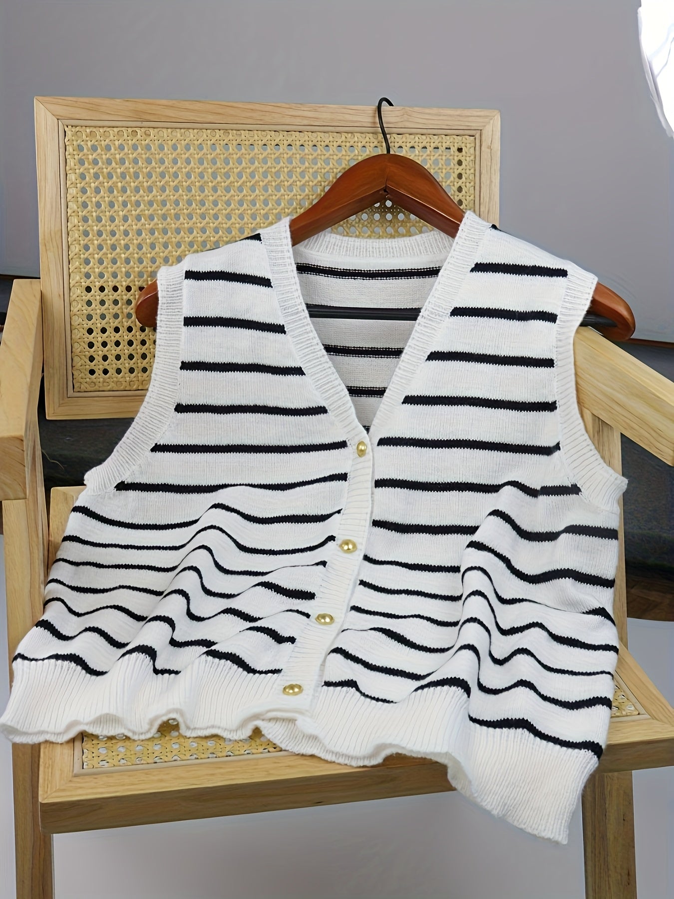 Plus Size Women's Striped Casual Single-Breasted Vest