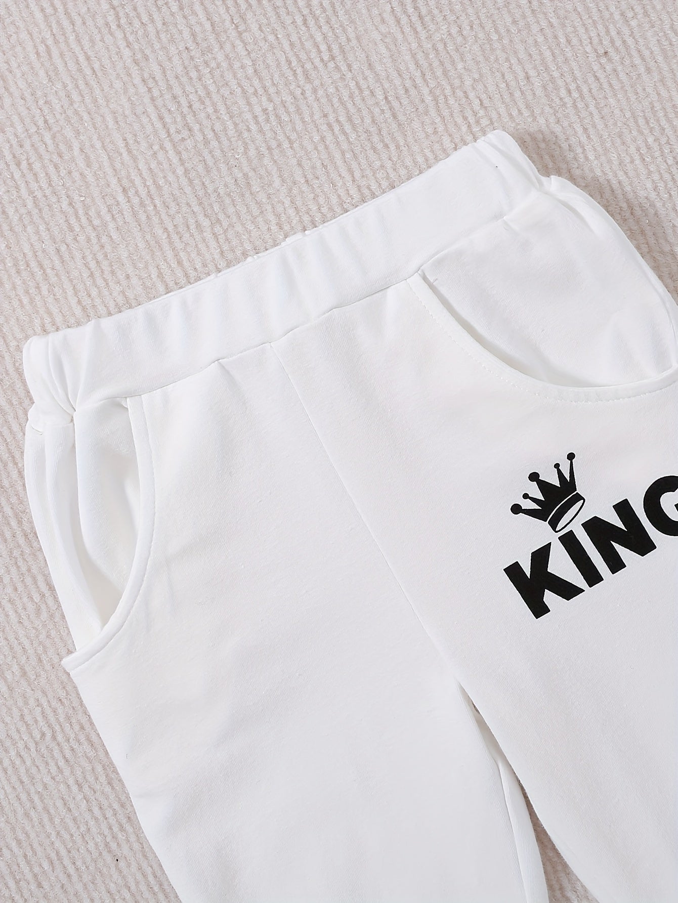 Baby Boy's Casual Outfit Set Cotton Hooded Sweatshirt and Pants with KING Print