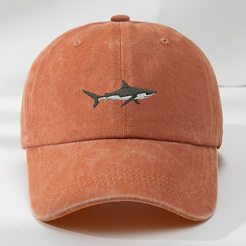 Vintage Shark Embroidery Baseball Cap Adjustable Polyester Soft Animal Pattern