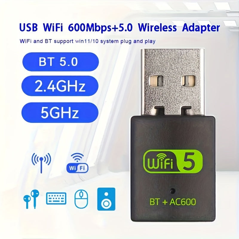 Двухдиапазонный USB WiFi-адаптер для ПК и ноутбука 600 Мбит/с, 2.4 ГГц, 5 ГГц, беспроводной донгл