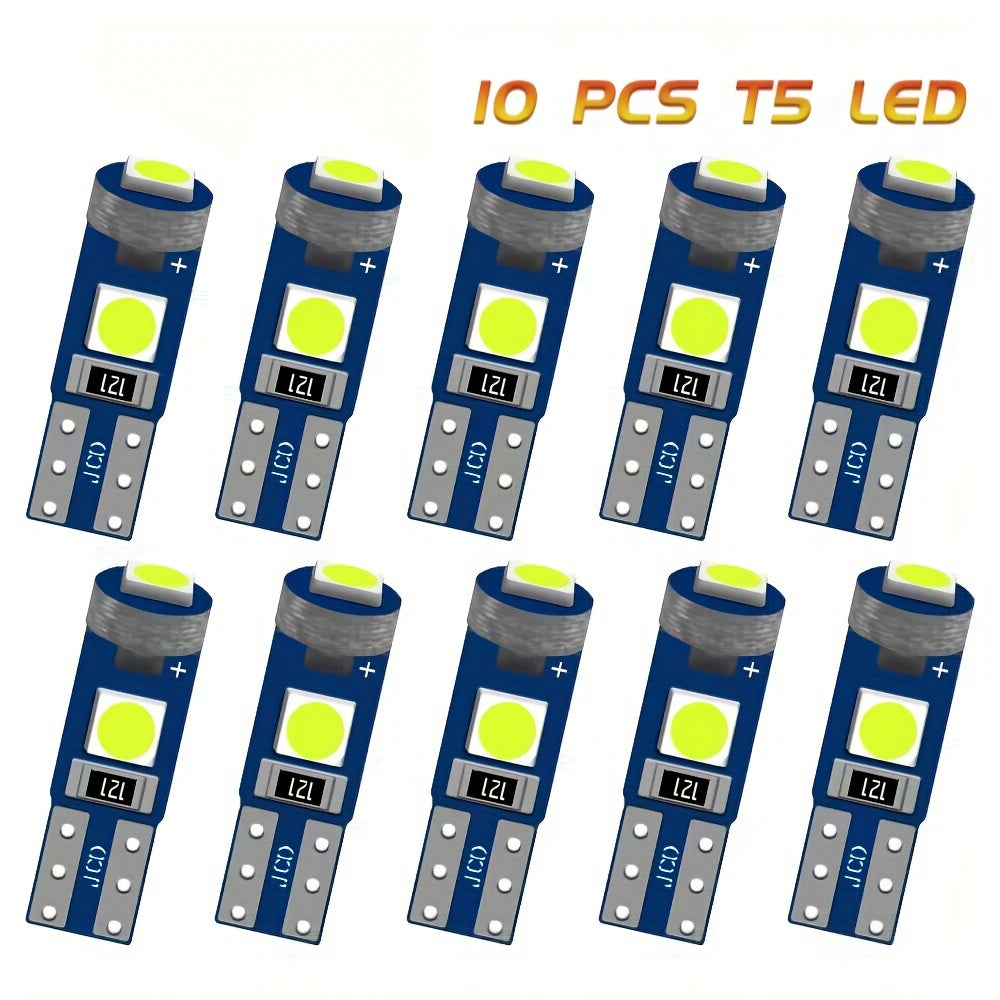 10 piezas de luces LED T5 para tablero de coche, lámpara interior, 12V, blanco brillante