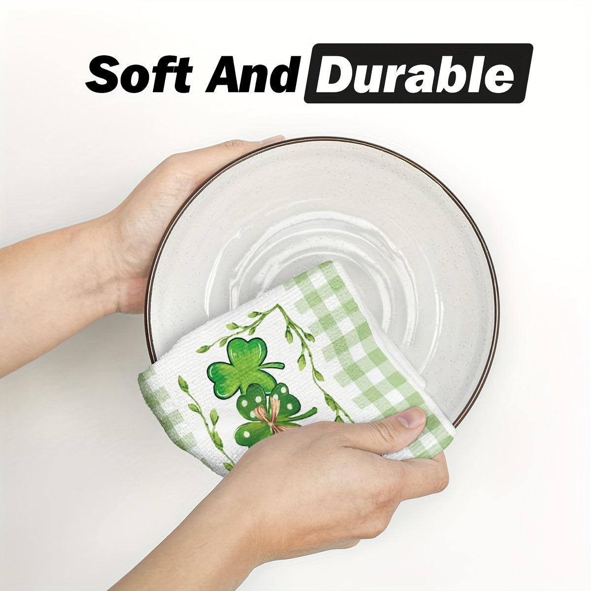Buffalo Check Clover Kitchen Towels 40x60cm Farmhouse Decor for St Patrick's Day