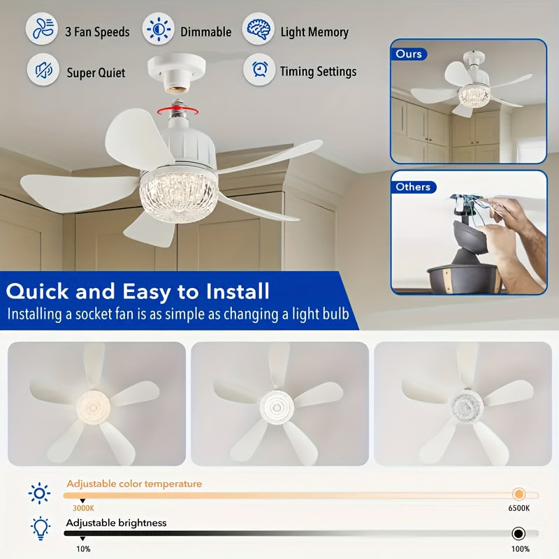 Dimmable Ceiling Fan with Light Remote Control Modern White for Bedroom Kitchen Living Room