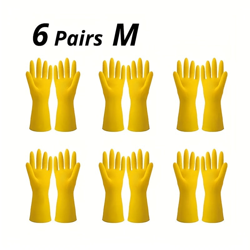 6 Pairs Reusable Rubber Gloves with Long Sleeves for Kitchen Cleaning and Work