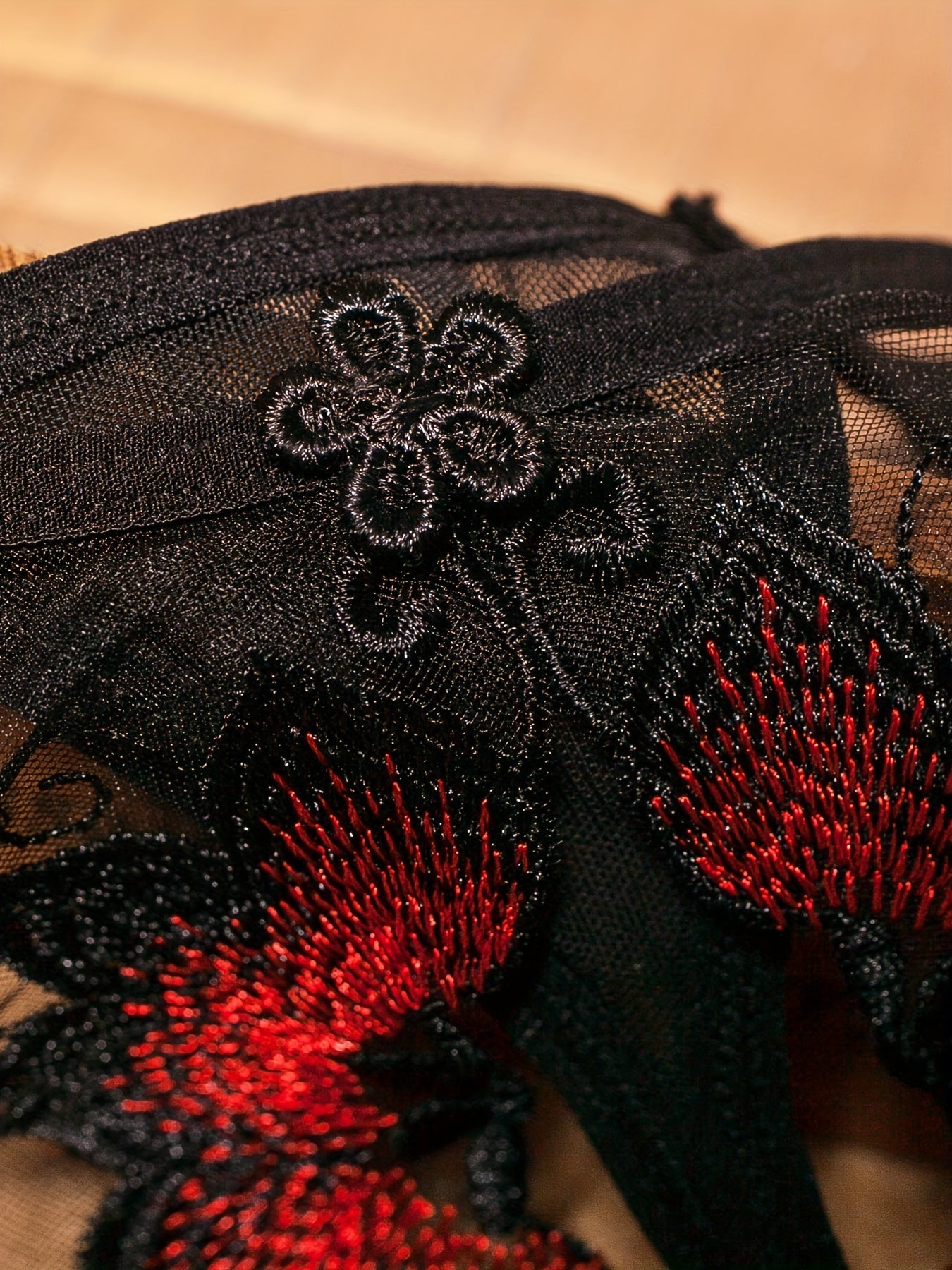 Women's Floral Embroidered Mesh Thongs with Open Crotch Sexy Lingerie