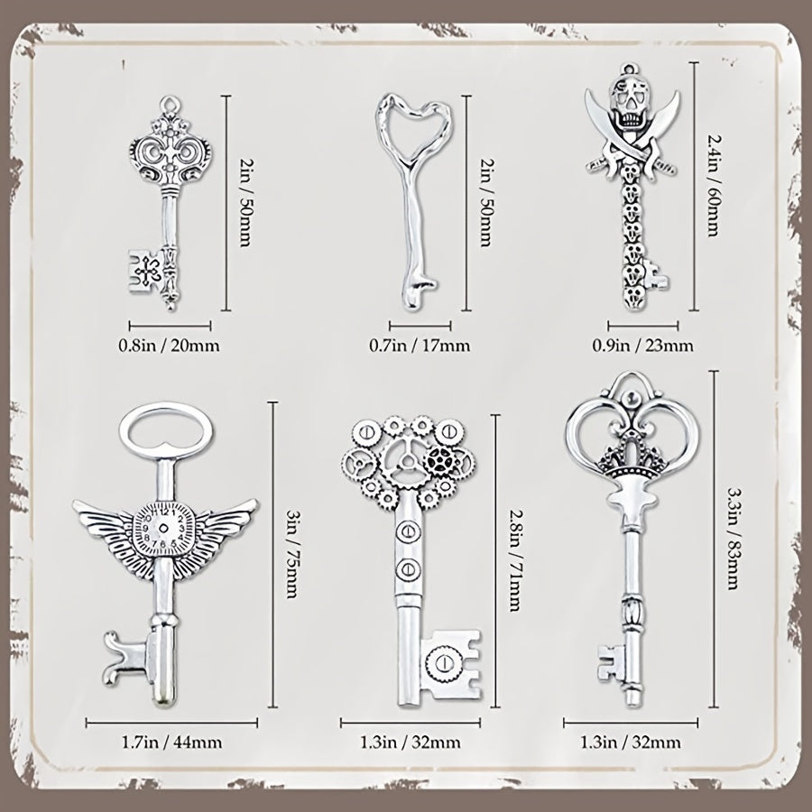 80pcs Antique Zinc Alloy Key Pendants Pirate Castle Skull Heart Filigree Jewelry Making