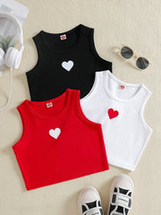 Girls' Cotton Blend Tank Tops with Heart Pattern for Ages 12 and Under