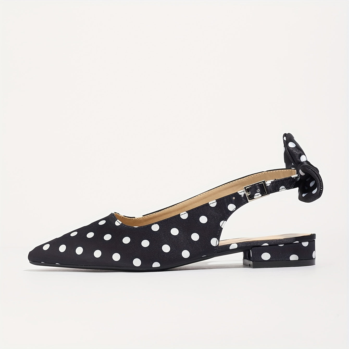 Women's Retro Polka Dot Mary Jane Shoes Black White Pointed Toe Block Heel
