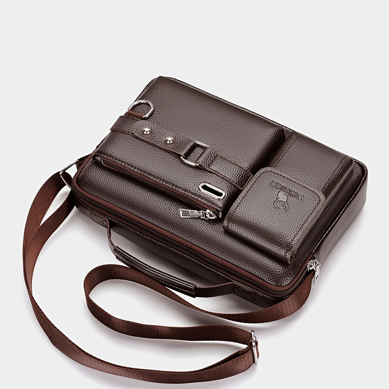 Men's Vintage Geometric Shoulder Bag Crossbody Satchel Large Capacity Business Casual Black Brown