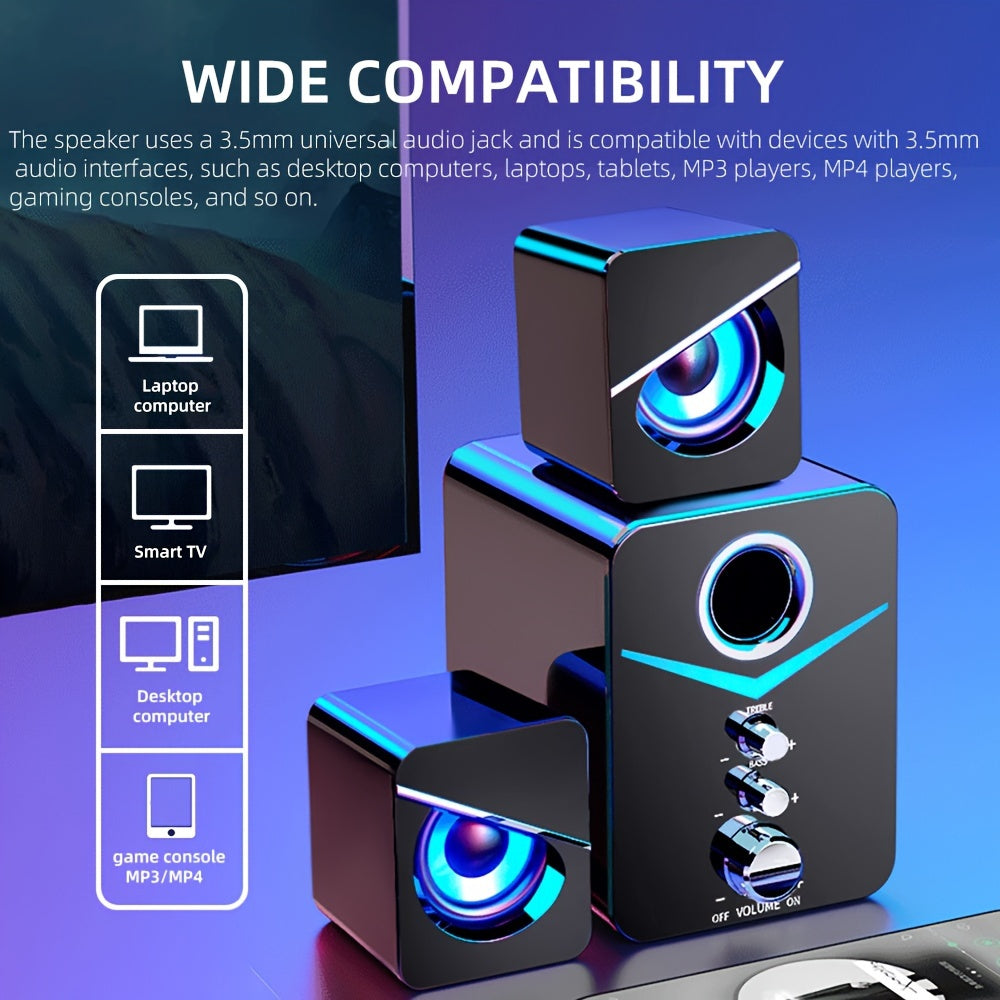 2.1 Channel Desktop Stereo Speakers with LED Lighting for PC, Laptop, Game Console