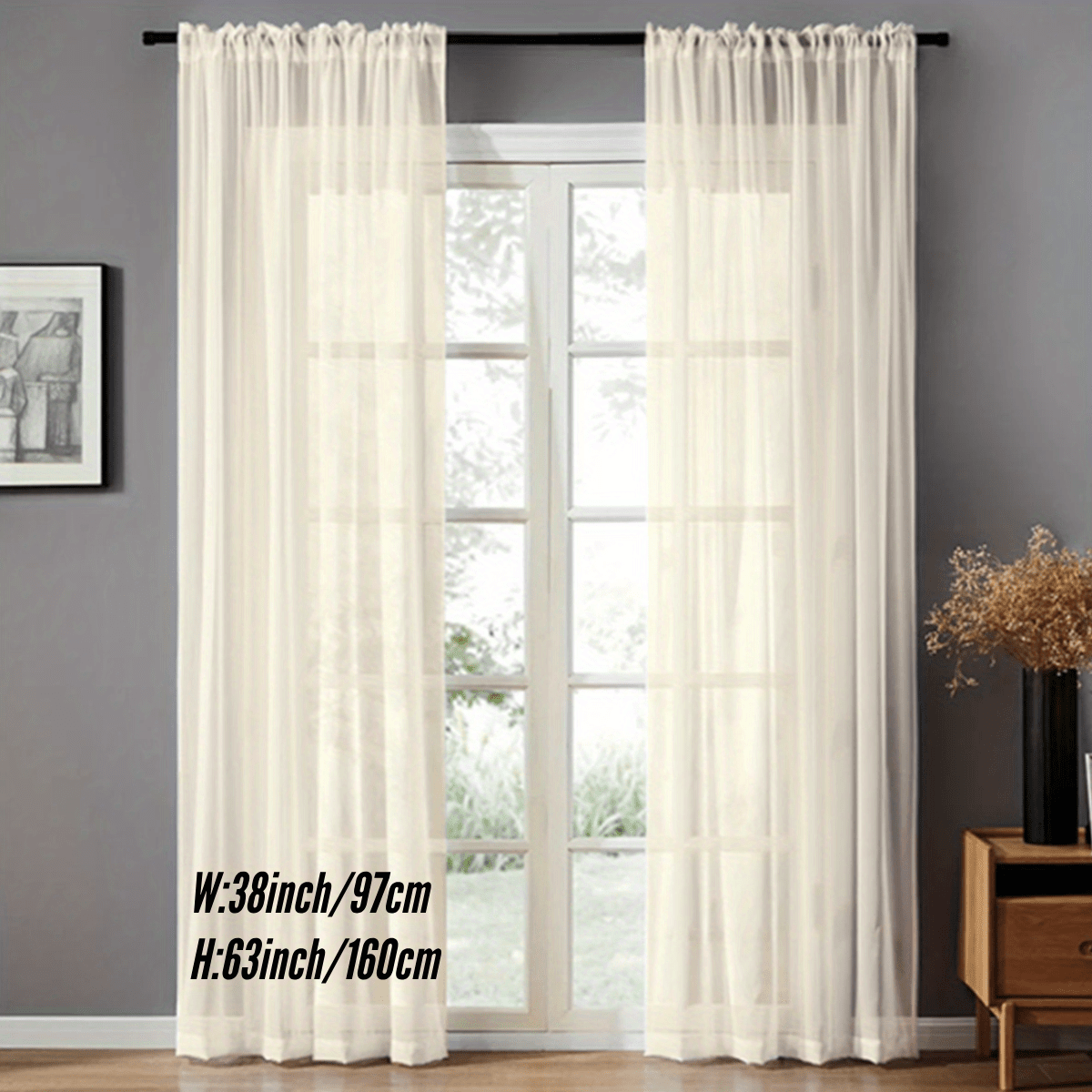 Pair of Sheer Voile Curtains with Rod Pocket for Kitchen Bedroom Living Room