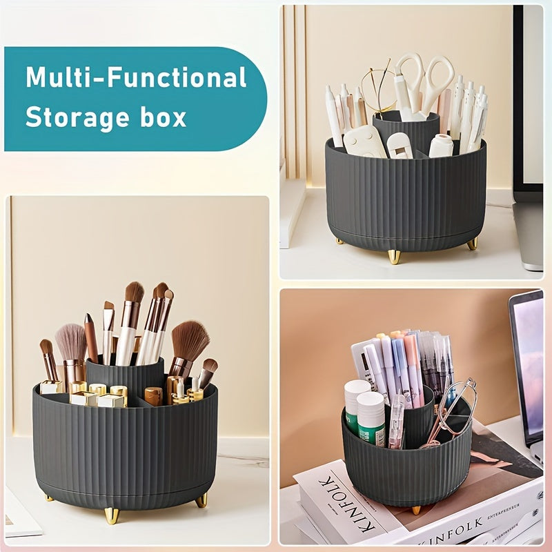 Unisex Makeup Brush Storage Box Rotating Organizer with 5 Compartments