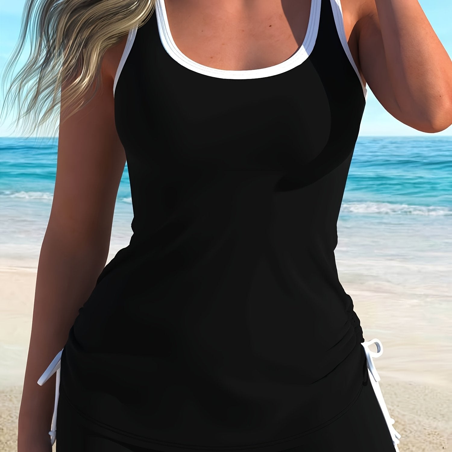 Women's Tankini Swimsuit Set High Stretch Knit Polyester Elastane Casual Beachwear