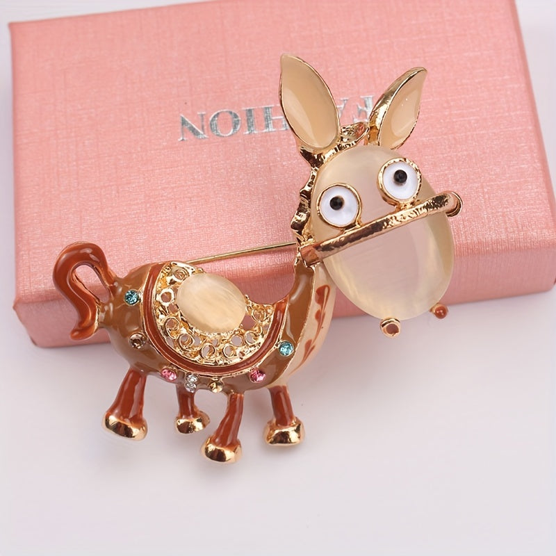 Vintage-Inspired Rhinestone Donkey Brooch Pin for Women Quirky Retro Accessory