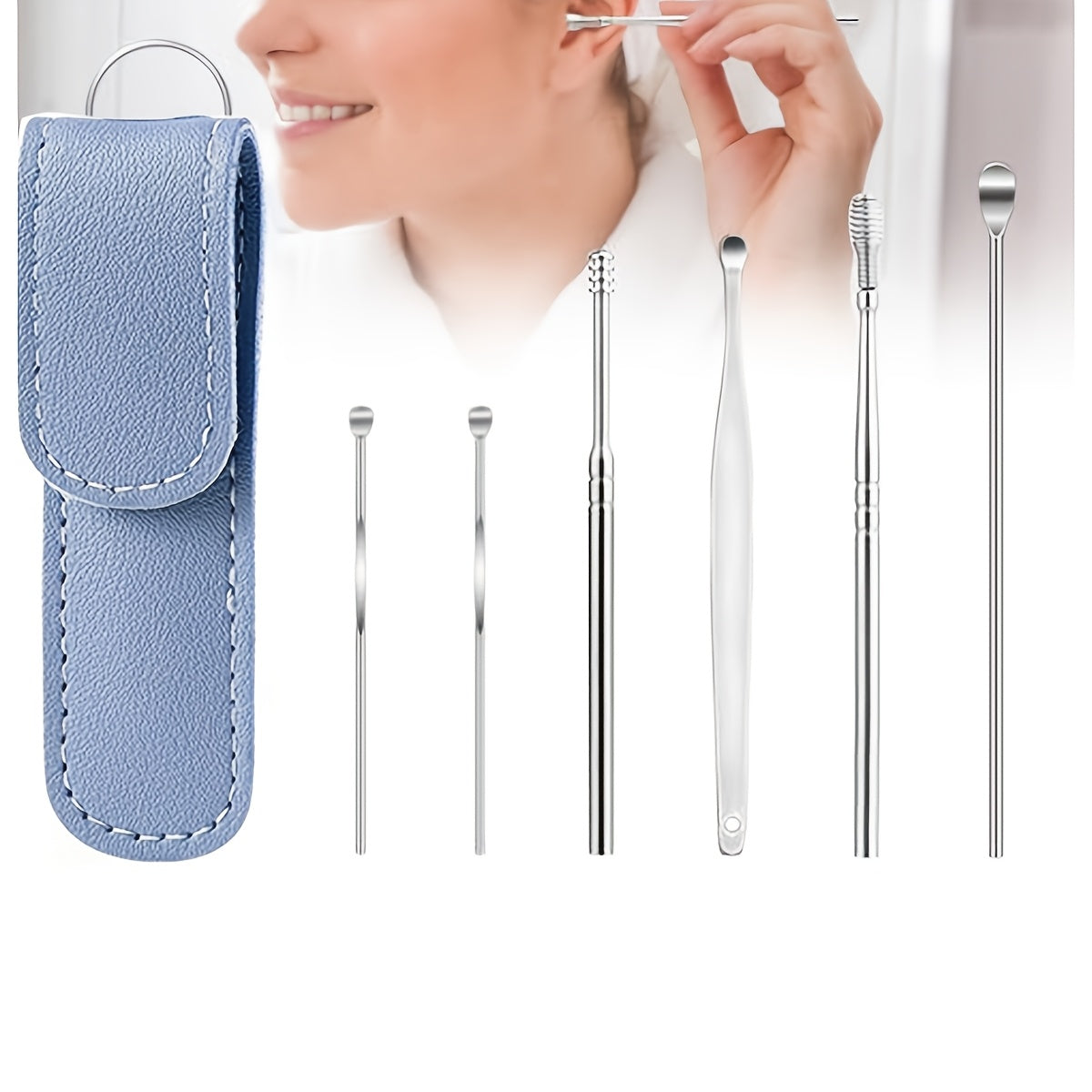 Stainless Steel Ear Cleaning Kit with Rotating Stick and Storage Bag for Home Travel