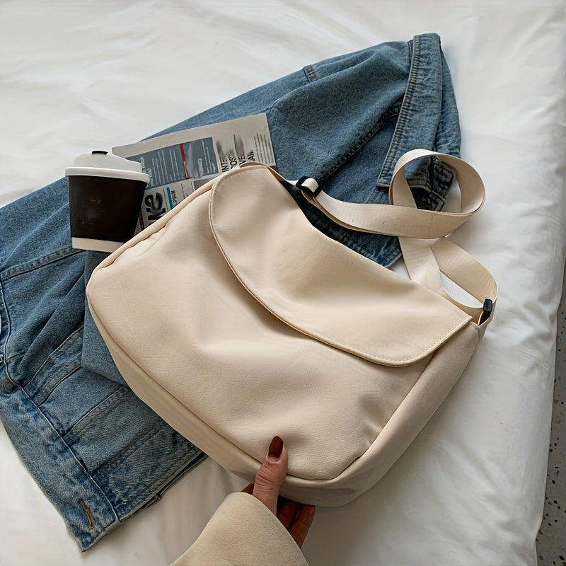 Nylon Crossbody Bag with Adjustable Strap Zipper Closure Lightweight and Foldable in Black Beige Coffee