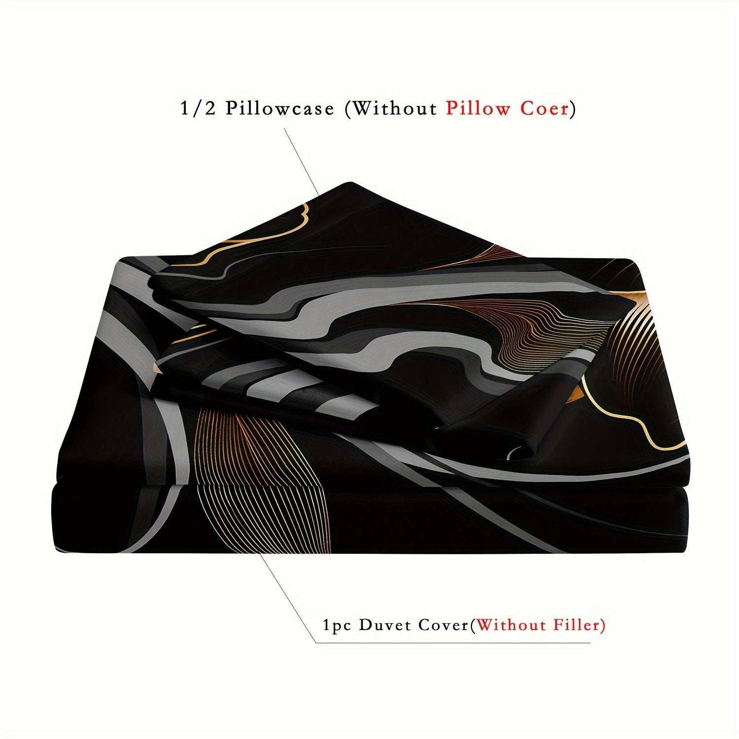 Black and Gold Floral Duvet Cover Set 100% Polyester with Zipper Closure and Pillowcases